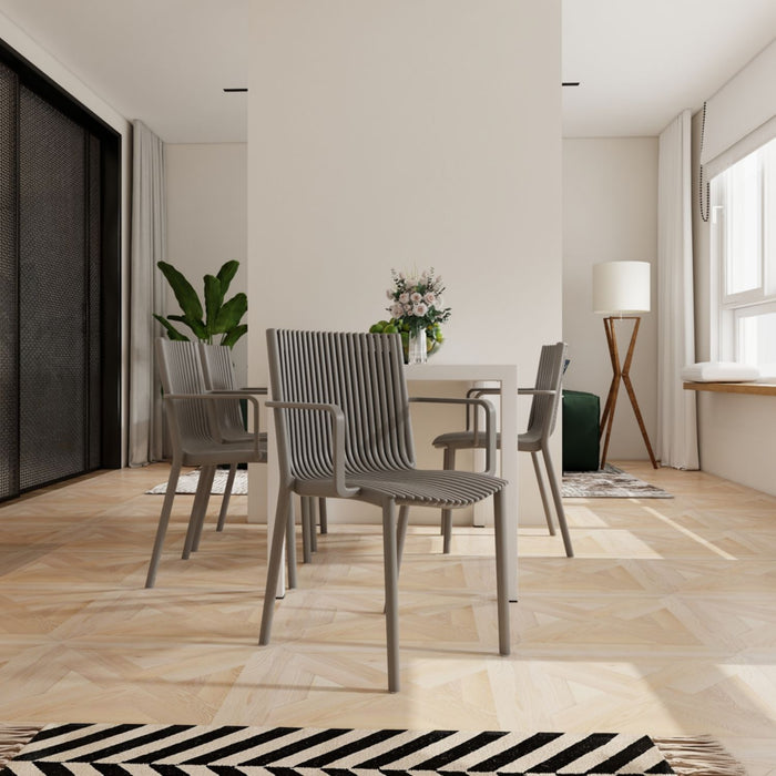 4 Modern Stackable Armchair Matched With Long Table