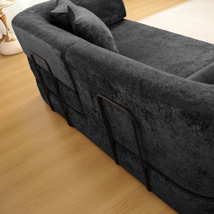 3 Seater Sofa With Built In Pet Bed Nook, Curved Design And 2 Throw Pillows