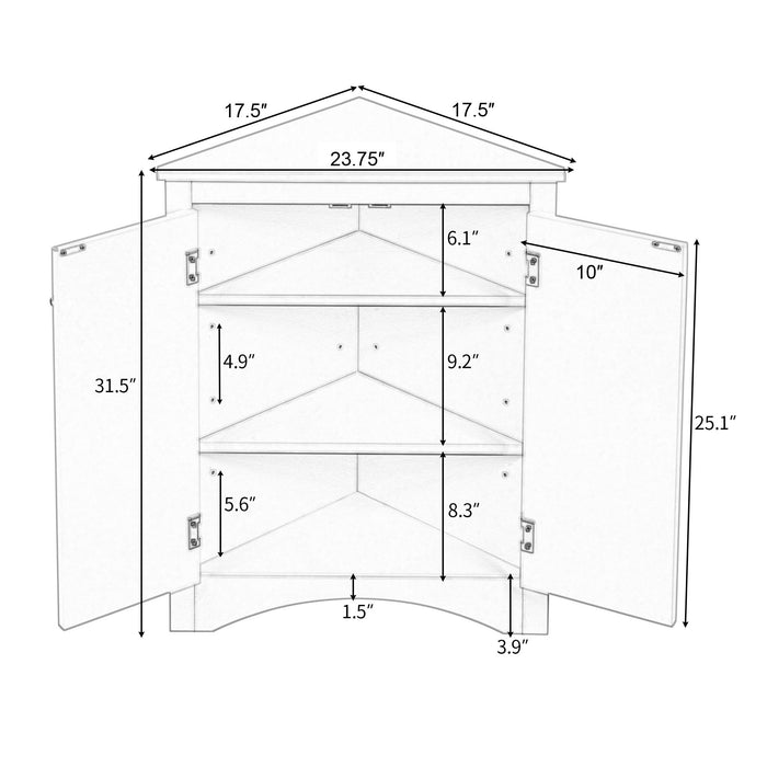 Triangle Bathroom Storage Cabinet With Adjustable Shelves, Freestanding Floor Cabinet - Oak