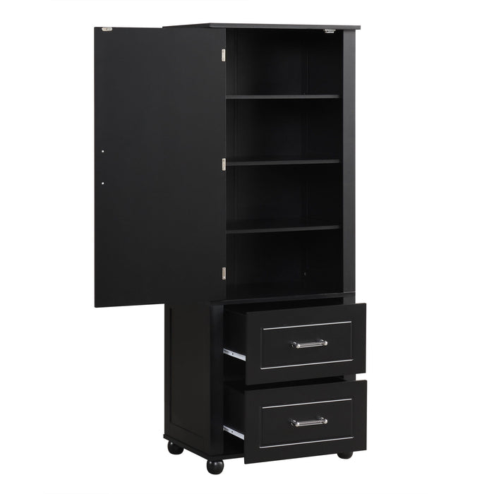 Tall Freestanding Bathroom Storage Cabinet With 2 Drawers And Adjustable Shelf