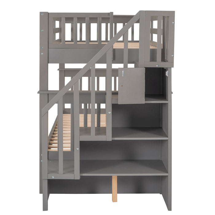 Stairway Bunk Bed With Storage And Guard Rail For Bedroom