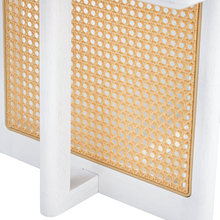 Chinese Style White Solid Wood And Imitation Rattan Coffee Table