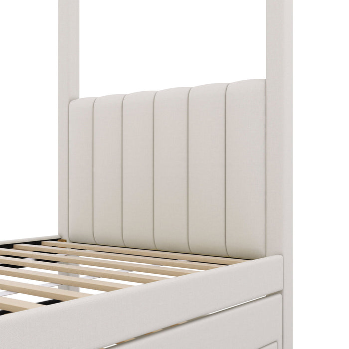 Upholstery Canopy Platform Bed With Trundle And Three Storage Drawers