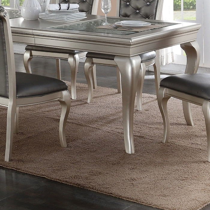 Rectangle Dining Table With Glass Top And 6 Tufted Back Chairs - Gray / Silver