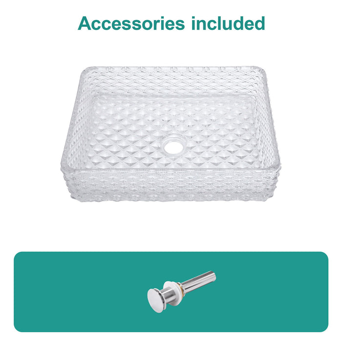 Rectangle Vessel Sink With Diamond Texture With Pop Up Drain (No Faucet) - White