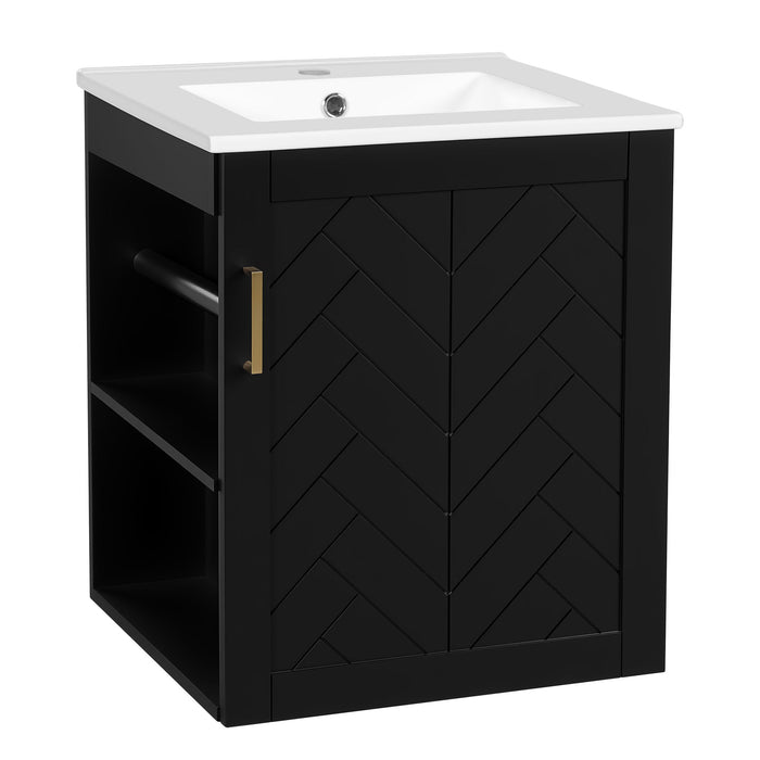 Modern Wall Mounted Bathroom Cabinet With Side Shelf And Ceramic Sink