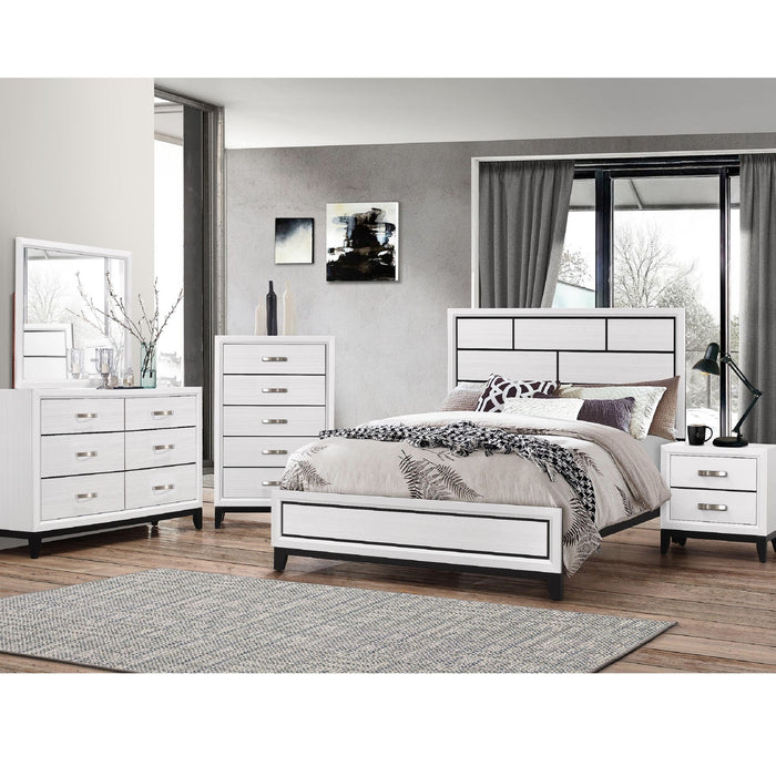 Contemporary Low Profile Bed With Geometric Headboard