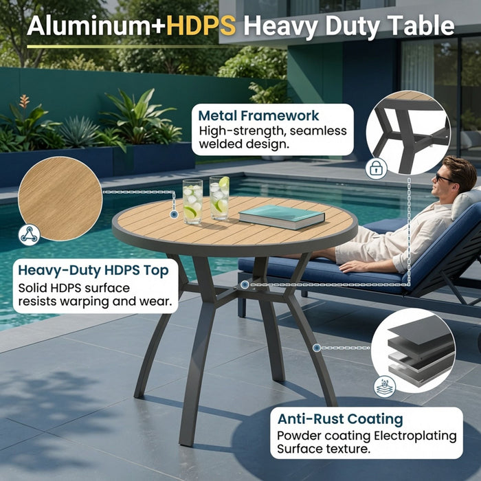Outdoor Round Patio Table With Slatted Top - Gray