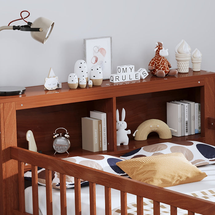 Bed With Headboard Storage Rack, 2 Under Bed Drawers, 3 Side Guardrails For Safety