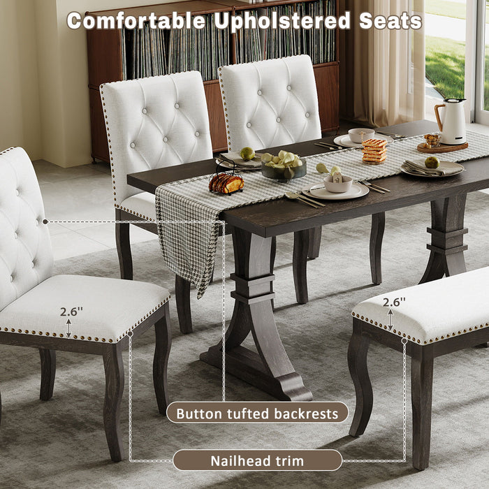 Dining Set With Bench, 6 Piece