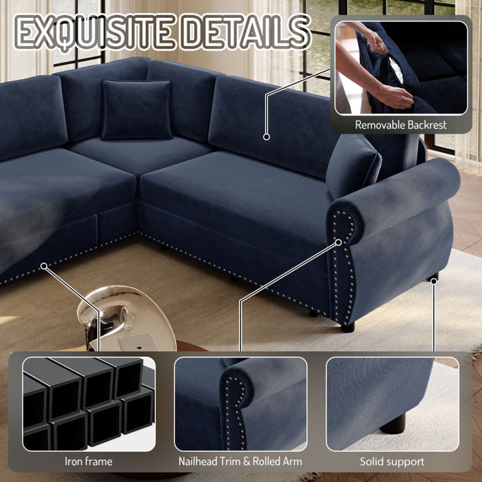 L-Shaped Sofa Couch With Pull-Out Bed