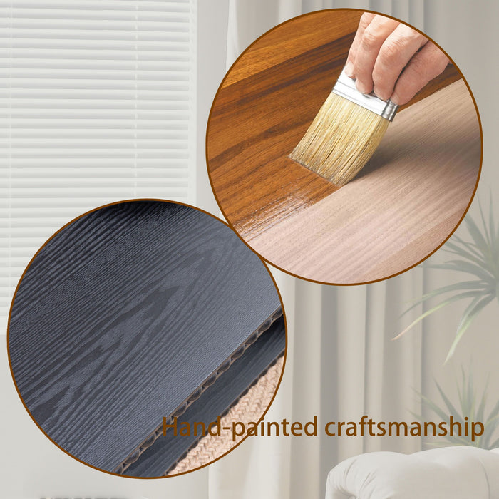 Beaded Edge Coffee Table, Rectangular Center Table With Open Storage Shelf - Black