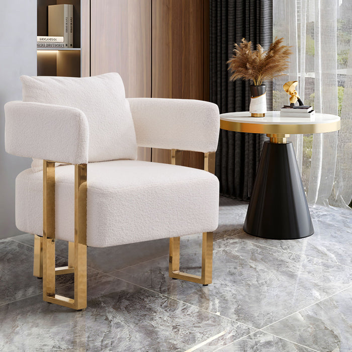 Modern Decorative Chair Teddy Fleece Upholstered And Metal Foot