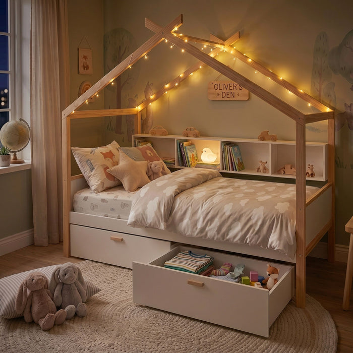 House Bed With Bookshelf Storage