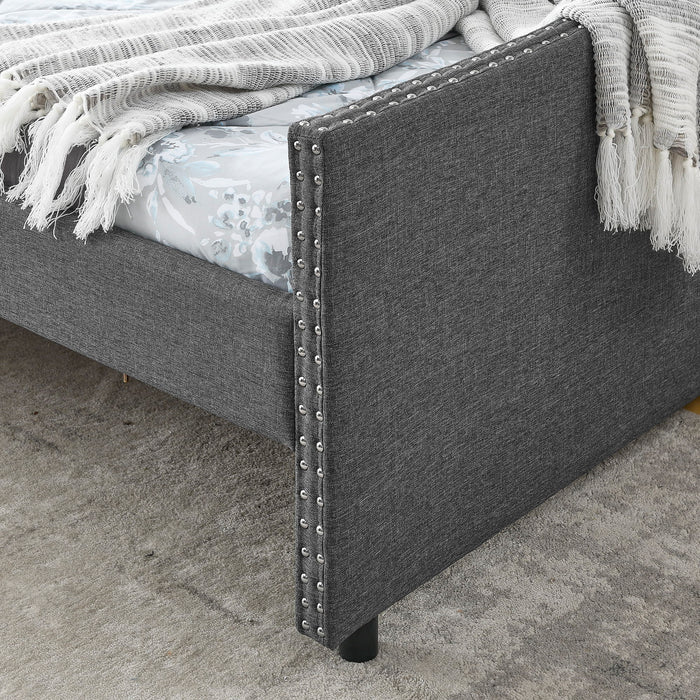 Upholstered Tufted Daybed With 2 Drawers, Waved Arms