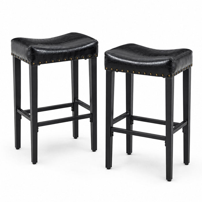 Bar Stool With Brass Nailhead Trim (Set of 2) - Black