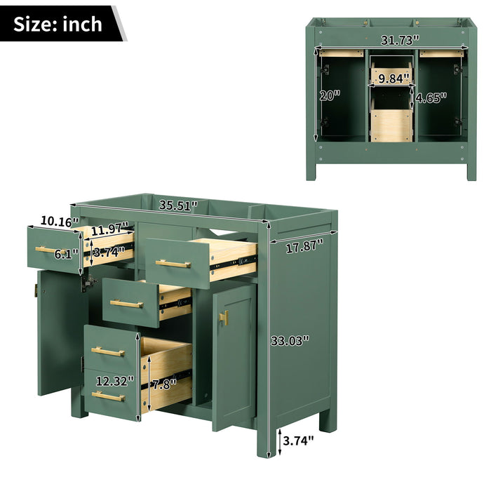 Freestanding Bathroom Vanity With 4 Drawers & 2 Cabinets - Green