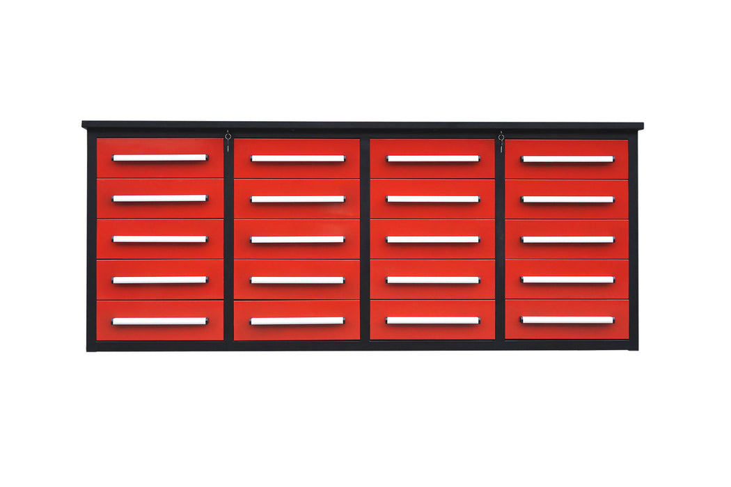 Garage Storage Cabinets With Workbench (With 20 Drawers) - Red
