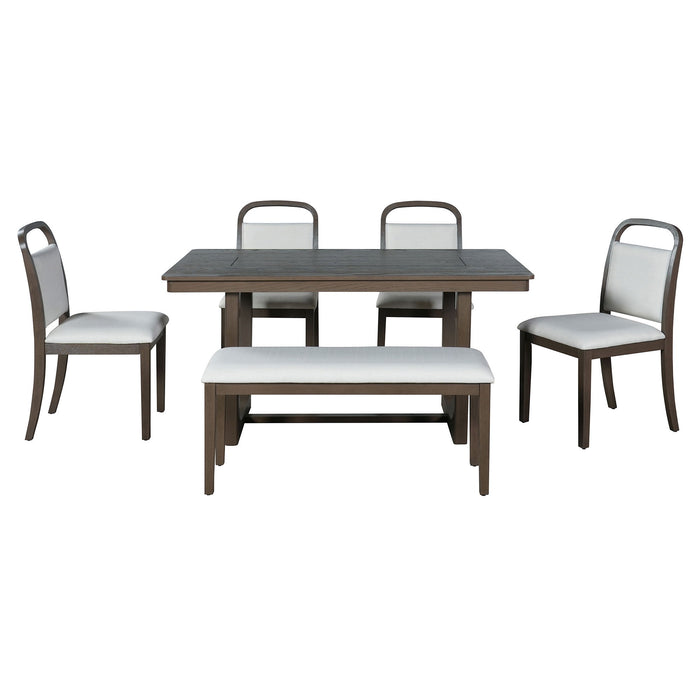 Farmhouse Dining Set With 4 Upholstered Chairs & 1 Bench