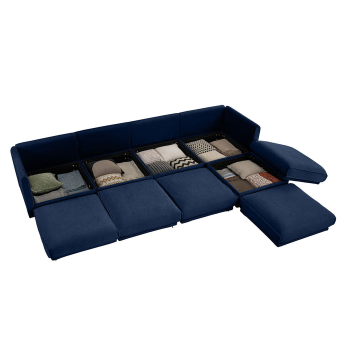 Contemporary Elegant White Chenille Sofa With Storage And Ottoman