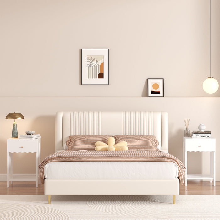 Nightstand With Drawer And Open Shelf, Scalloped Edge Bedside Table