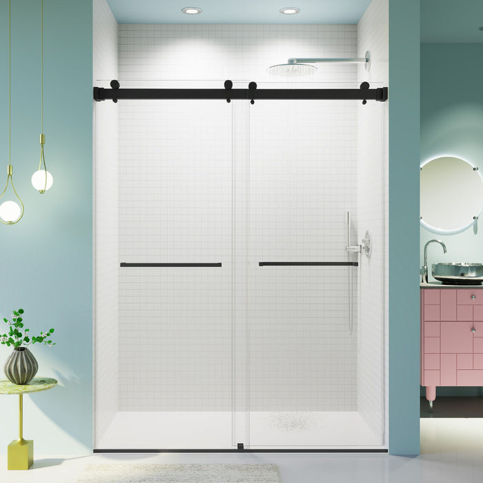 Frameless Double Sliding Shower Door In, Thick Tempered Glass, Reversible Installation
