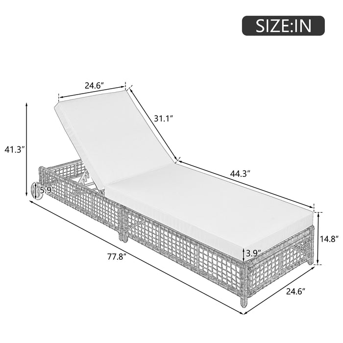 Outdoor Lounge Chair With 5 Position Backrest With Cushion And Wheels
