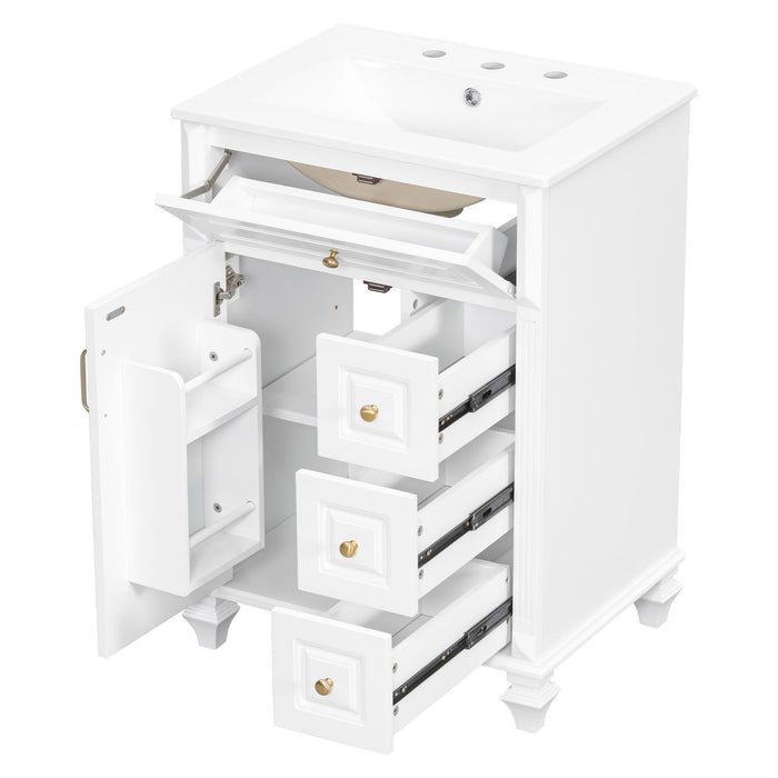 Freestanding Bathroom Vanity With Sink, 3 Drawers & Flip-Out Drawer