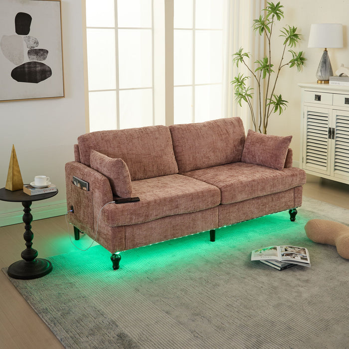 Chenille 2 Seater Sofa With LED Light, USB Charging Port, And Storage Bag