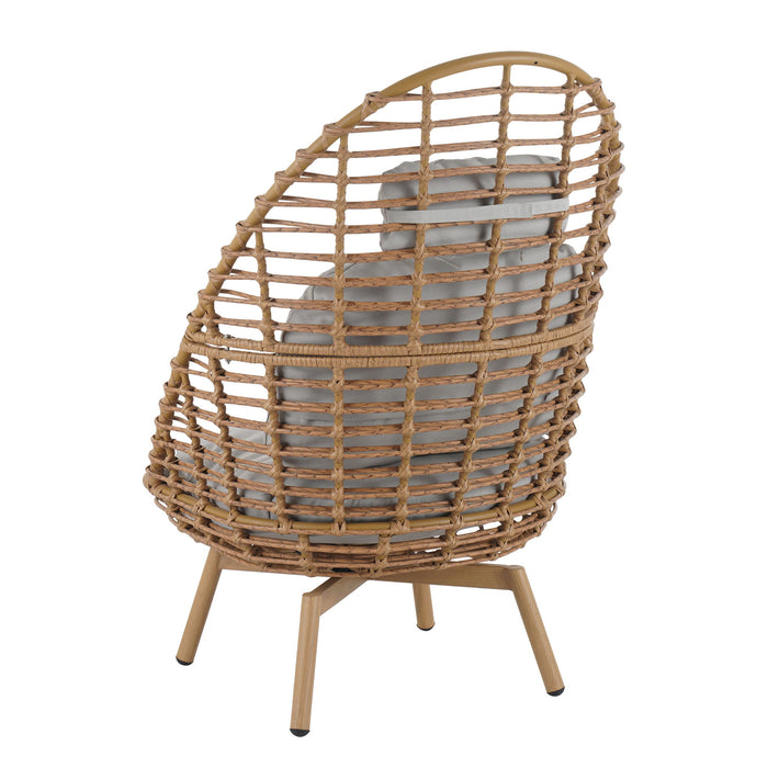 Ellis - Outdoor Wicker High Back Lounge Chair, Teak Finished Leg - Light Brown / Beige