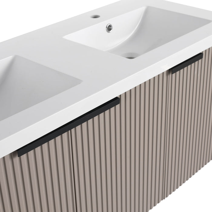 Contemporary Wall Mounted Bathroom Vanity With Resin Double Sink