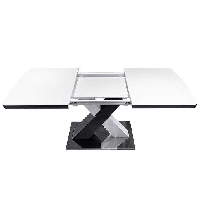 Rectangle Dining Table, Stretchable, Table Top With X Shape And Legs And Base - White / Black