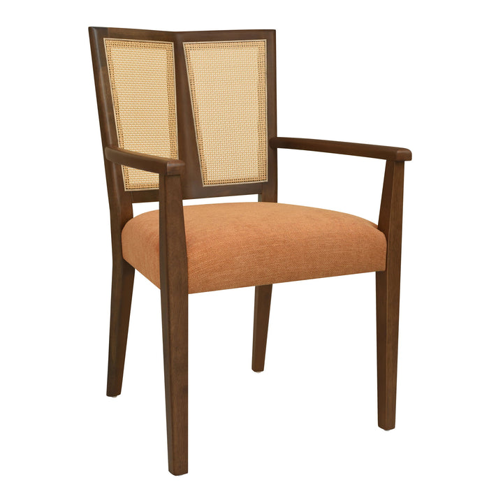 Mid Century Modern Arm Dining Chair Set With Rattan Backrest