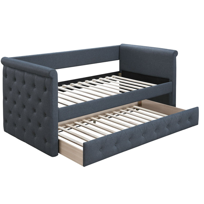 Contemporary Button Tufted Daybed With Slat Trundle