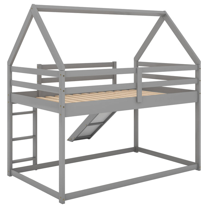 House Shape Bunk Bed With Slide And Ladder