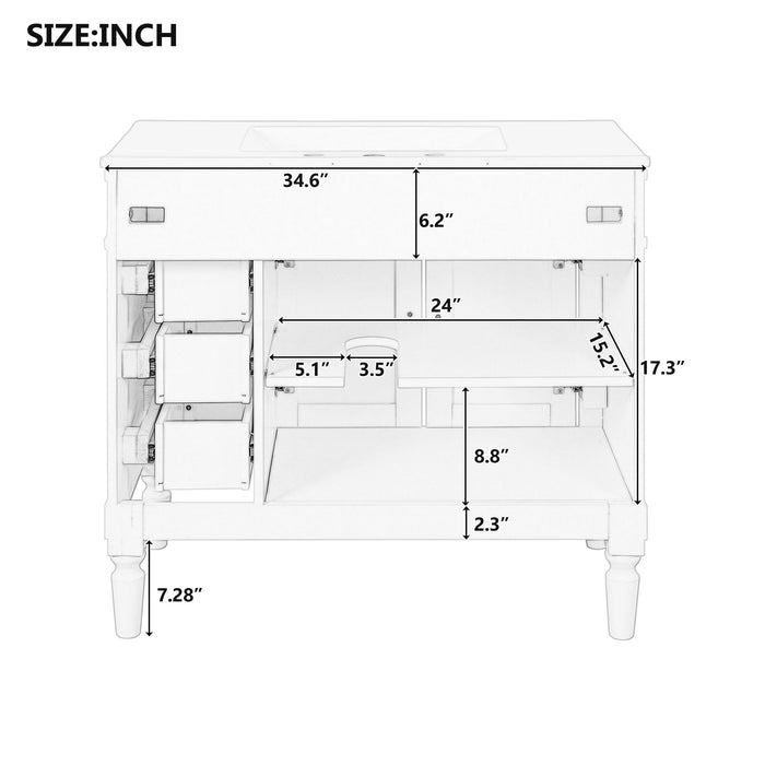 Modern Bathroom Vanity With Ceramic Sink, Soft Close Doors, Adjustable Shelves