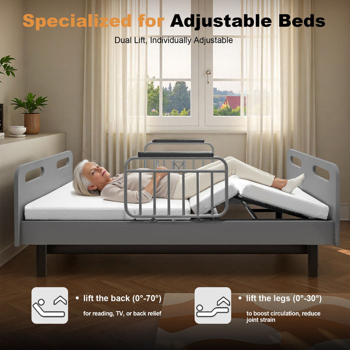 Electric Adjustable Hospital Bed For Home Use With Wired Remote Control, Memory Foam Mattress - Gray / White