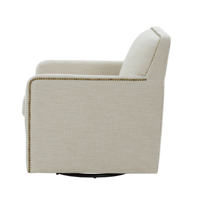 Tolland - Swivel Accent Chair With Antique Brass Nailhead Trim - Beige