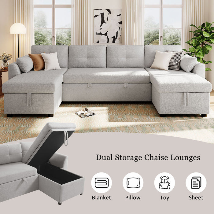 U-Shaped Sectional Sofa Bed With Storage And USB Ports
