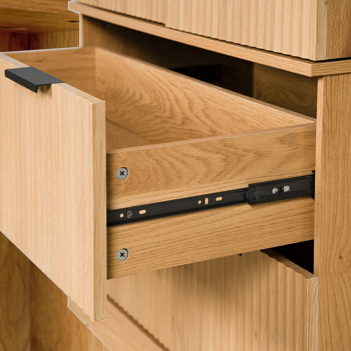 Fluted Kitchen Pantry Cabinet With 2 Large Drawers & 8 Door Spice Rack Freestanding Storage Organizer - Oak