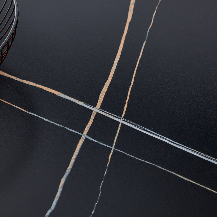 Patterned Slab Dining Table With Golden Stainless Steel Butterfly Legs - Black / Gold