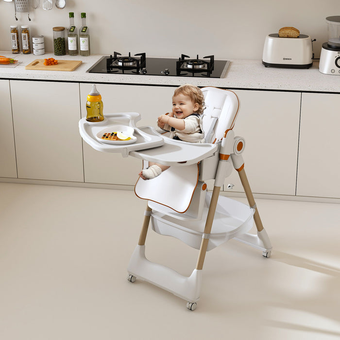 Adjustable Baby High Chair 0-6 Years, Portable Infant Feeding Seat With Safety Belt, Silent Lockable Wheels