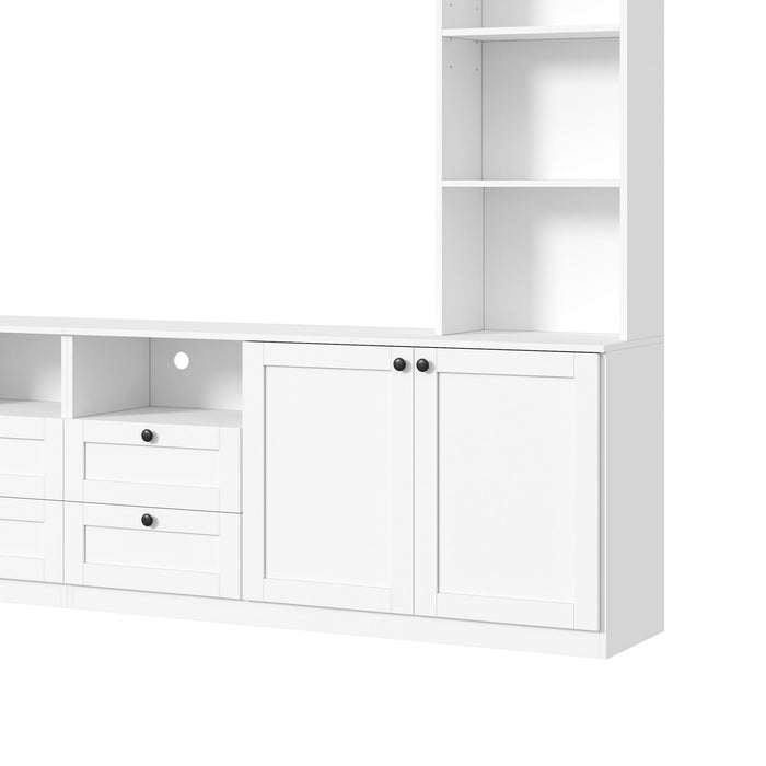 Farmhouse Elegant Entertainment Center Wall Unit With 4 Drawers