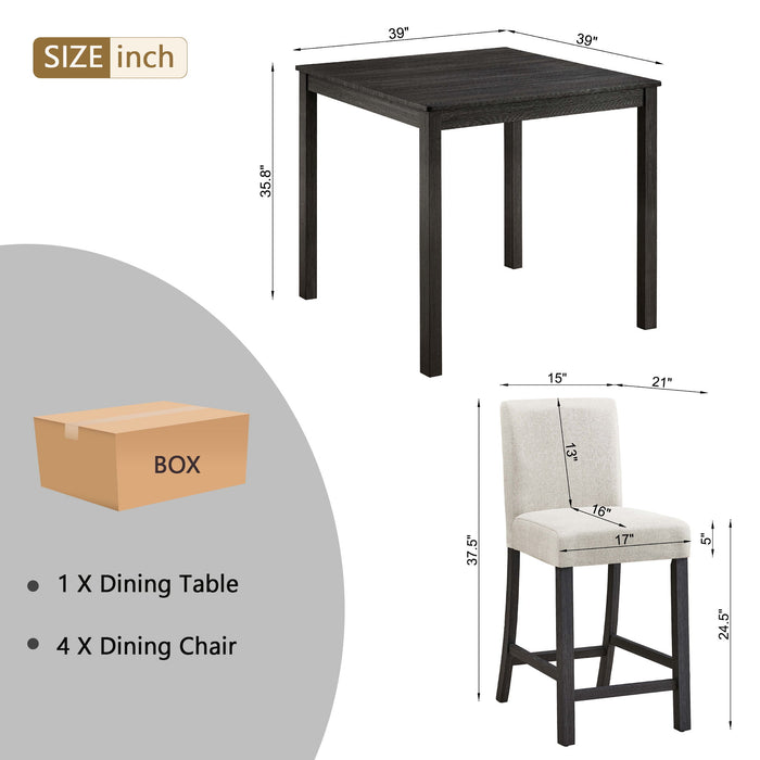 5 Piece Counter Height Table Set With 4 Chairs