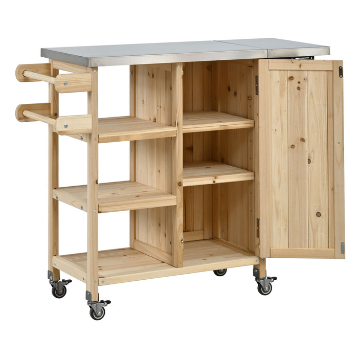 Foldable Outdoor Kitchen Island With Storage Cabinet