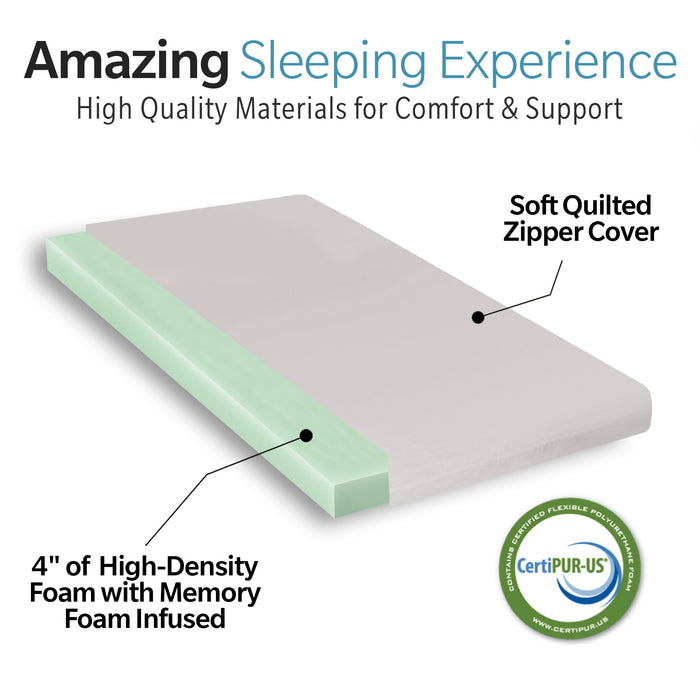 Memory Foam Camping Mattress Foldable, Portable With Water Resistant Cover - Gray