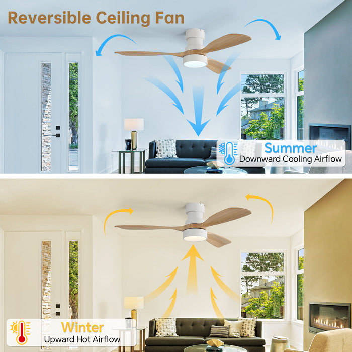 48" Ceiling Fan With Light, Dual Mount (Flush / Downrod), Dimmable LED, Quiet DC Motor, 3 Blades