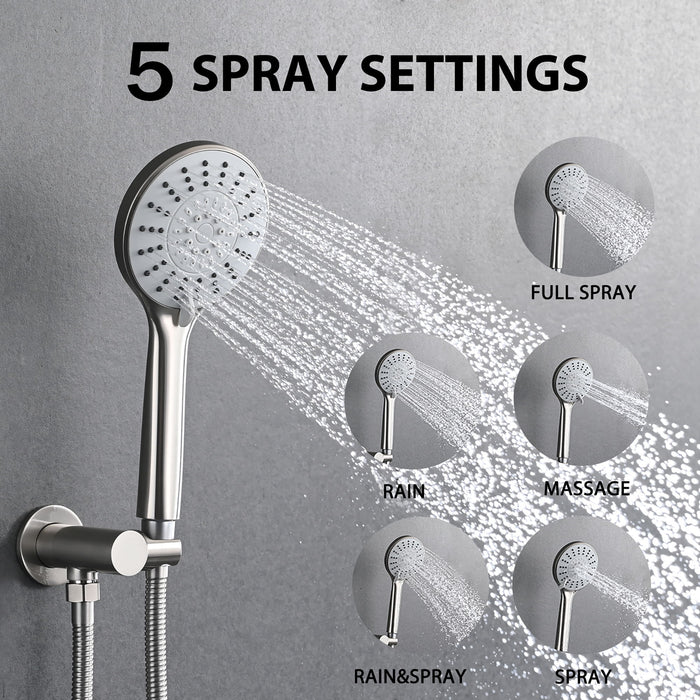 Wall Mounted Shower Set With High Pressure 10" Rain Shower Head And 5 Function Handheld Shower Head