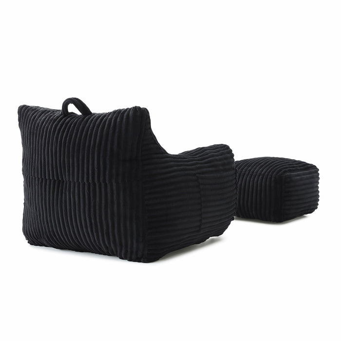 Giant Plush Bean Bag Chair With Armrests And Footstool