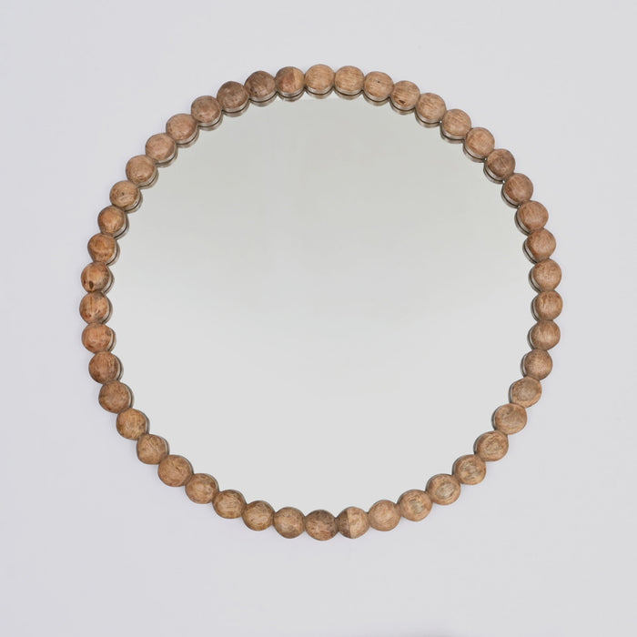 Decorative Round Hanging Wall Mirror With Bead Design Frame - Natural